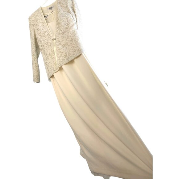 NWT Sz 12 2-Piece Patra Ivory Evening Dress Jacket Set Formal Wedding Mother - Picture 4 of 16